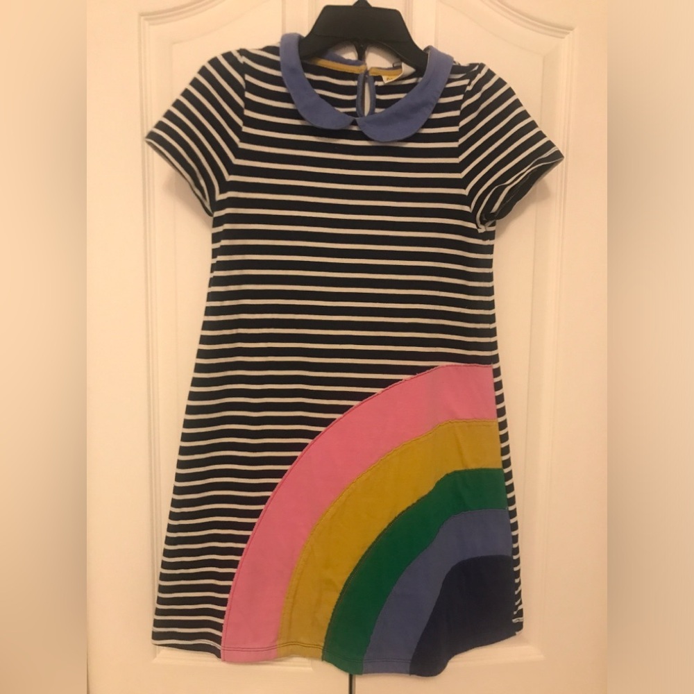 Like new Mini Boden 9/10 rainbow and stripe play dress